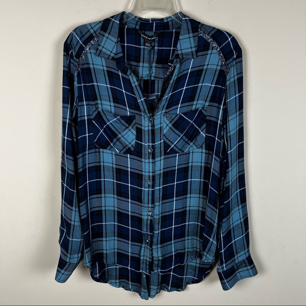 Rock & Republic Dressed Up Blue & White Plaid Shirt